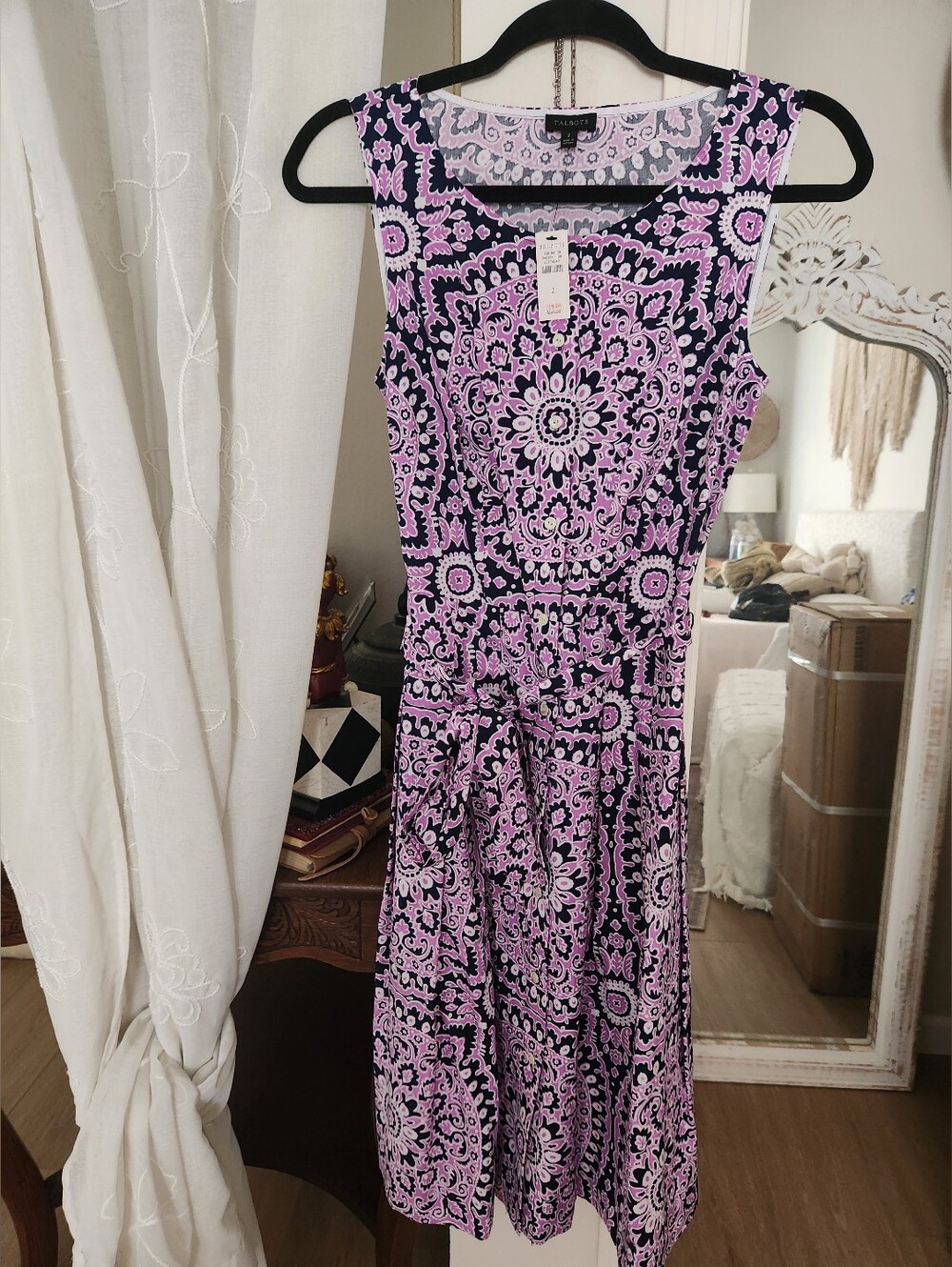 Talbots Pink and Black Medallion Midi Dress